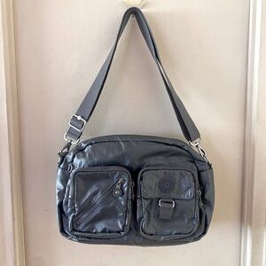Kipling Metallic Pewter/Silver Crossbody Bag with Front Pockets